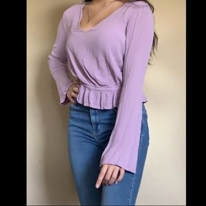 Long-Sleeve Lavender Crop Blouse
